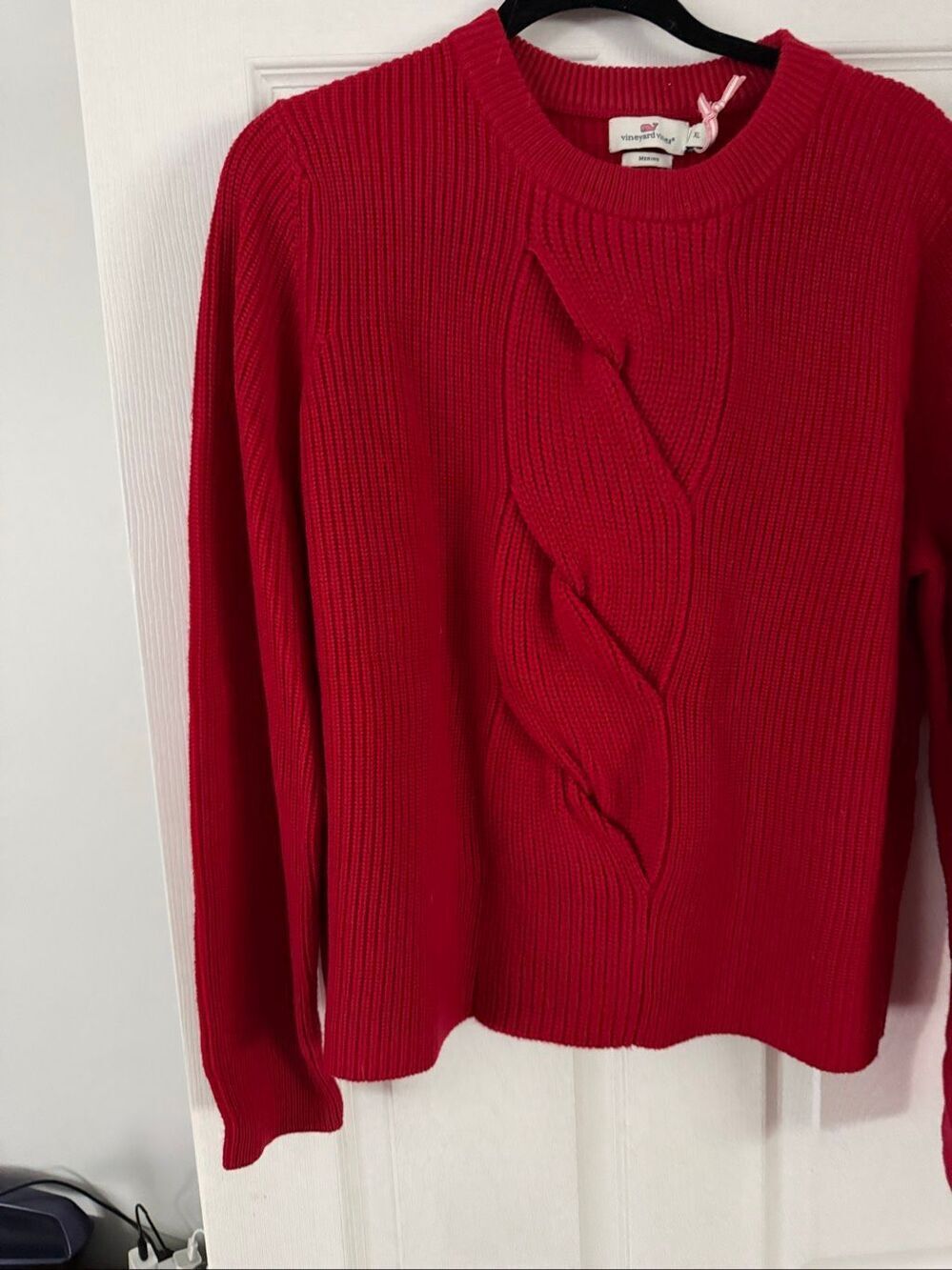 Vineyard Vines Cable Front 100% Merino Wool Sweater Calypso Red,